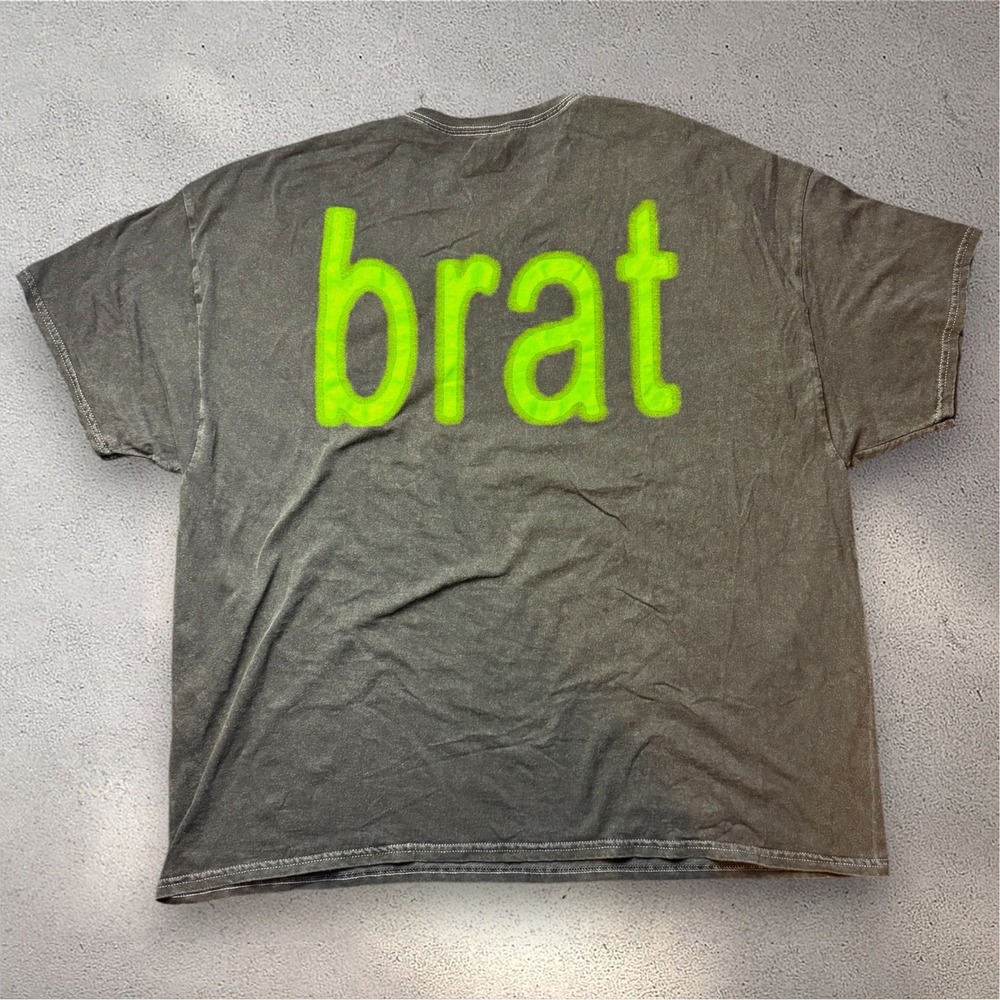 Charli XCX Brat T-Shirt Mens XXL Charcoal Grey Neon Green Logo Tour Merch Tee